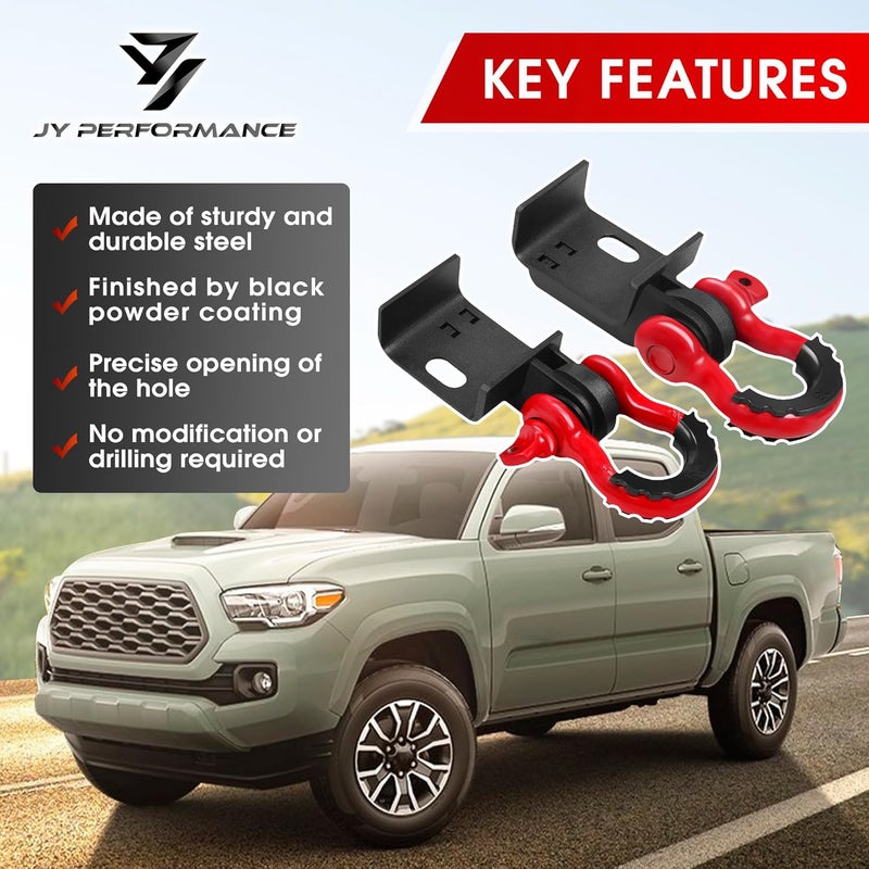 JY PERFORMANCE Front Demon Tow Hook Brackets with 3/4in Shackle D Rings Compatible with Fits for Toyota Tacoma 2009-2023 - Image 3